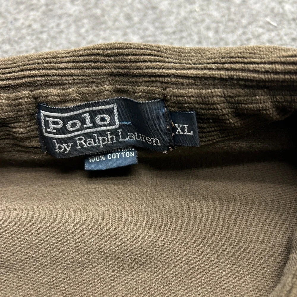 Polo Ralph Lauren Men Vintage 1/4‎ Button Corduroy Shirt XL Pullover Brown